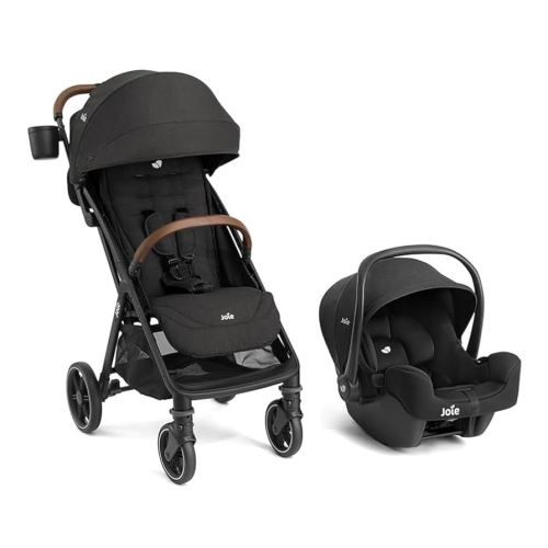 Nutmeg and Rue Travel System – Travel Friendly Compact Stroller with Automatic Fold, Lightweight Car Seat & Anti-Rebound Base (Shale)