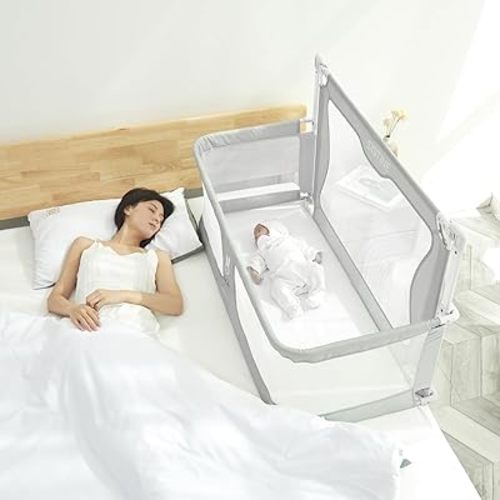 SISTINE Cot Side Bassinet,3 in 1 Crib Side Bed,Crib Side Bed,Cot Side Bassinet,Sleep Together Bedside Cradle,Crib Sleeping Together,Infant/Baby Boy/Baby Girl/Crib Side Bassinet,Gray