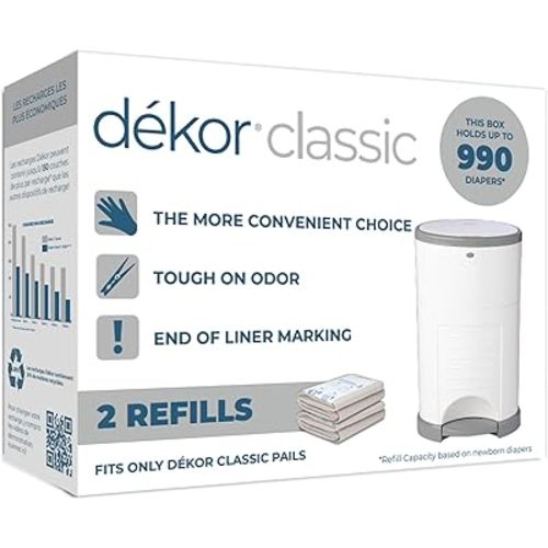 Diaper Dekor Classic Diaper Pail Refills, Most Economical Refill System | Quick & Easy to Replace | No Preset Bag Size Use Only What You Need | Exclusive End-of-Liner Marking, Multicolor
