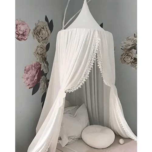 OldPAPA Kids Bed Canopy with Pom Pom Hanging Mosquito Net for Baby Crib Nook Castle Game Tent Nursery Play Room Decor,White