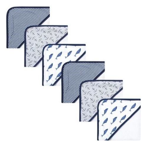 Touched By Nature Infant Boy 6pc Organic Cotton Hooded Towels Bundle Set, Blue Whale, One Size