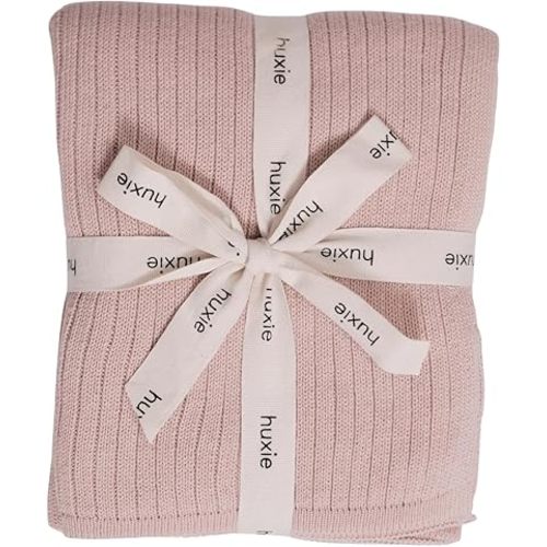 Swaddle Blanket – Organic Cotton Knitted Blanket – Baby Blankets for Girls, Baby Blankets for Boys, 30" x 40" Soft Blanket, Receiving Blanket for Boys, Receiving Blanket for Girls (Ribbed - Blush)
