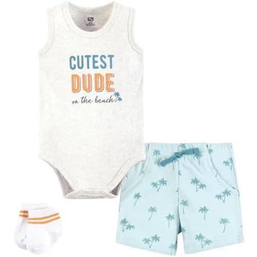 Hudson Baby Unisex Baby Bodysuit, Short and Sock, 3-Piece Set