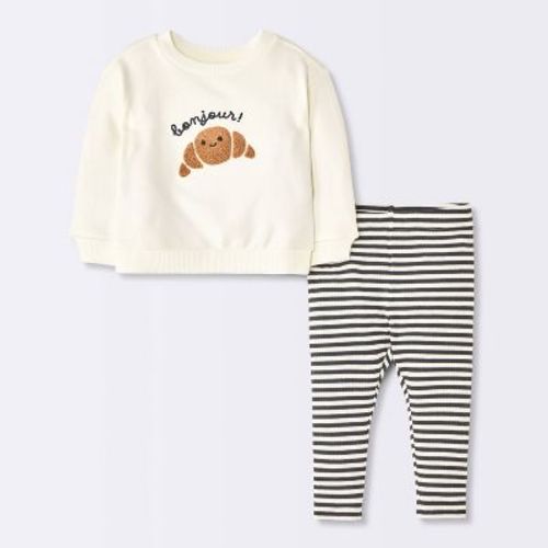 Baby Bonjour Croissant Sweatshirt and Striped Leggings Set - Cloud Island™ Cream 3-6M