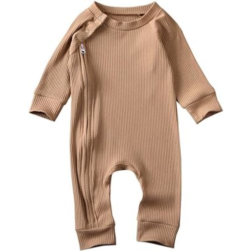 Seyurigaoka Newborn Baby Girls Boys Romper Solid Ribbed Long Sleeve Jumpsuit One Piece Outfits Fall Winter Pajamas
