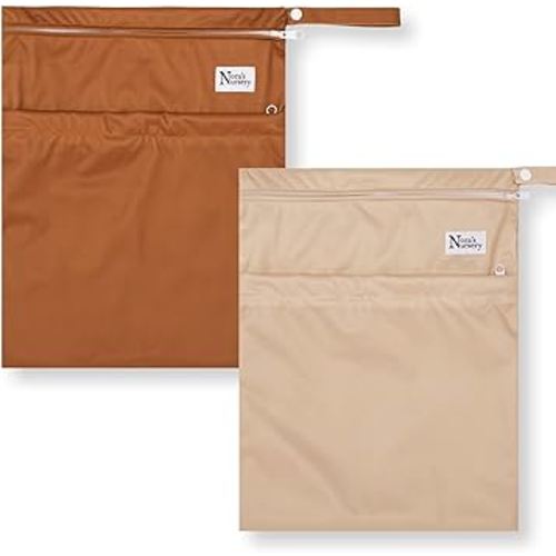 Nora's Nursery Wet Dry Bags with Two Zippered Pockets - Reusable and Washable Wet Bag for Swimming, Travel, Beach, Pool, Daycare, Cloth Diapers, Toiletries and Wet Swimsuits - 11x15 - Desert - 2 Pack