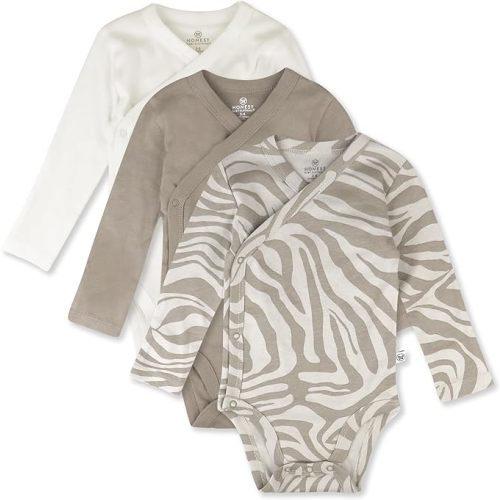 HonestBaby unisex-baby 3-pack Long Sleeve Side-snap Kimono Bodysuits Organic Cotton for Infant Baby Boys, Girls, Unisex - Newborn - Zanzibar Zebra