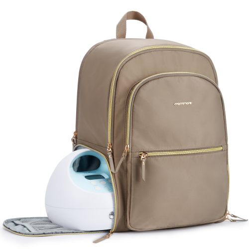 mommore Breast Pump Bag with Cooler Pocket for Milk Storage, Fits Spectra S1, S2 / Medela, Stylish Diaper Bag Backpack with Padded Laptop Sleeve for Work Travel
