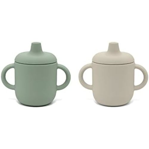 nouka Non-Spill Sippy Cup | 2-Pack | 100% Food-Grade Silicone | Easy Grip Double Handles | Non-Slip & Soft | Dishwasher Friendly | Leaf/Shifting Sand | Size 6 Oz