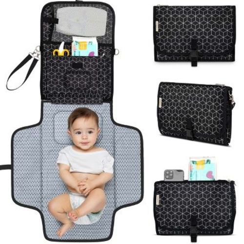 KeaBabies Ezee Portable Diaper Changing Pad, Portable Diaper Changing Mat, Waterproof Foldable Diaper Changing Pad (Black Geo)