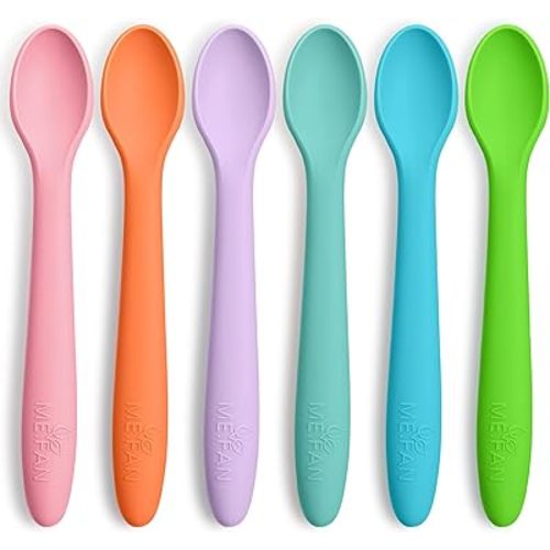 ME.FAN Silicone Baby Spoons - 6 Pack Feeding Spoons for First Stage Baby & Infant, Toddlers Spoons, Chew Spoons Set - Baby Utensils Soft Training Spoons - Bright Color