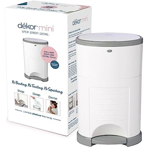 Diaper Dekor Mini Hands-Free Diaper Pail | White | Easiest to Use | Just Step – Drop – Done | Doesn’t Absorb Odors | 20 Second Bag Change | Most Economical Refill System