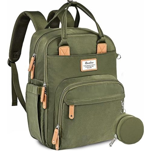RUVALINO Diaper Bag Backpack - Multifunction Waterproof Travel Backpack for Women & Men, Baby Bag for Boys & Girls with Changing Pad & Stroller Ring & Pacifier Case - Baby Registry Search - Army Green