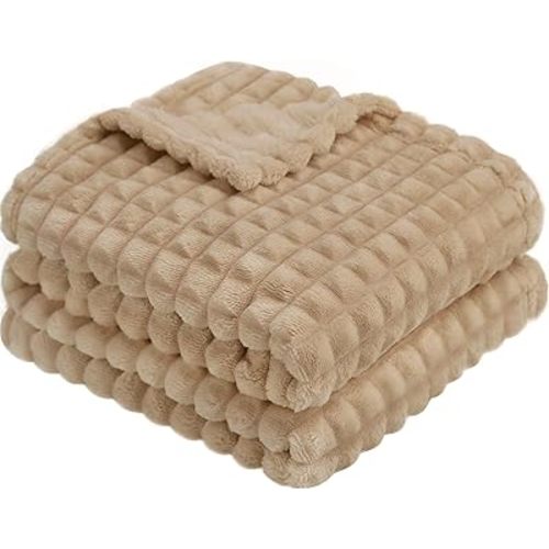 HOMRITAR Baby Blanket for Boys 3D Square Grid Design Super Soft Fuzzy Cozy Warm Toddler Blanket Plush Fluffy Receiving Blankets for Newborn Infant Nursery or Stroller Tan 30 x 40 Inch