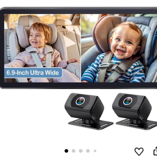 2-Kids Baby Car Camera for Seat: 6.9 Inch Ultrawide Display with Two Cameras Rear Facing - USB Powered Backseat Camera HD 1080P Easy to Install