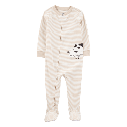 Baby Cow Striped Snug Fit Cotton Footie 1-Piece Pajamas - Tan - Carter's | Carter's