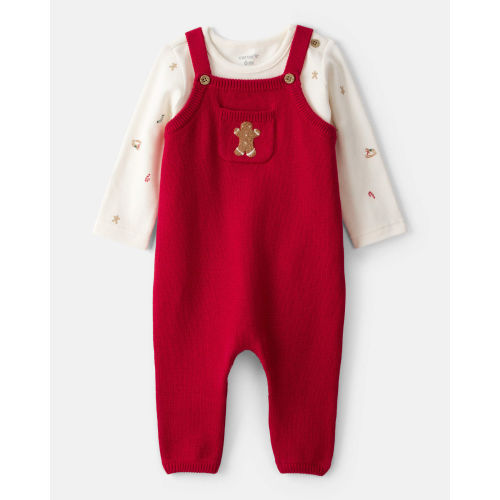 Baby Boy Gingerbread Holiday Print Long-Sleeve Overall Set - Red - Carter's | Carter's