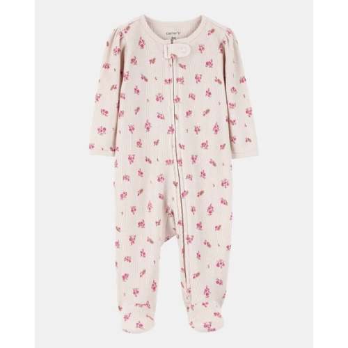 Baby Girl Floral 2-Way Zip Waffle Knit Sleep & Play Pajamas - Khaki | Carter's