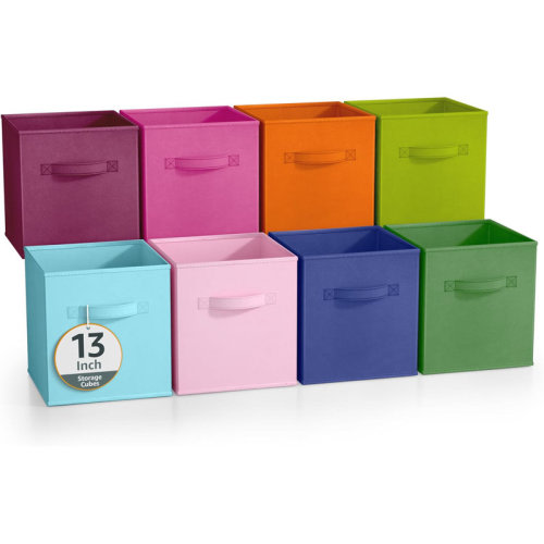 Sorbus 8 Pack 13" Large Foldable Storage Cubes with Handles in Deep Pastel Set | Wayfair