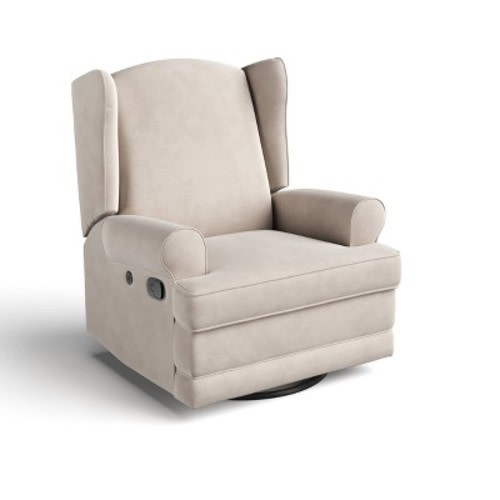 Storkcraft Serenity Wingback Upholstered Reclining Glider with USB Charging Port, Color: Ivory