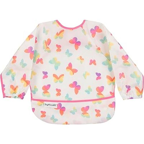 Tiny Twinkle Mess Proof Baby Bib|Waterproof Smock Bib for Eating,Machine Washable Full Sleeve with Pocket(Butterflies, Small 6-24 Months)