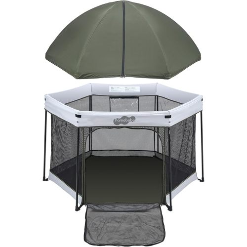 Pamo Babe Travel Playpen with Sun Protection Canopy - Play Yard for Babies and Toddlers - Baby Tent with Zipper Door