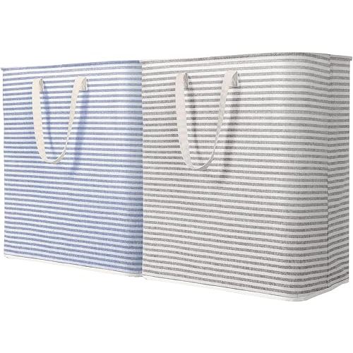 Lifewit 2 Pack Laundry Hamper Large Collapsible Laundry Basket, Freestanding Waterproof Cloth Hamper with Easy Carry Handles in Laundry Room Bedroom Bathroom Dorm for Adult, Grey&Blue, 2 x 100L