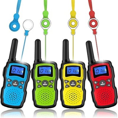 Walkie Talkies for Kids Adults Long Range,Xmas Birthday Gift for 3 4 5 6 7 8 9 10 Year Old Boys Girls,Hiking Camping Gear Toys with Lamp,Lanyards,VOX,Easy to Use,4 Pack(No Battery No Charger)