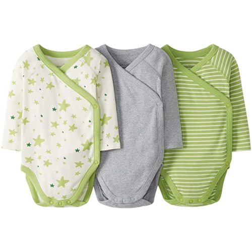 Moon and Back by Hanna Andersson Unisex Baby Long-Sleeve Side Snap Bodysuit, Pack of 3 - Newborn - Lime Green