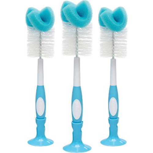 Dr. Brown's Baby Bottle Cleaning Brush, Sponge And Bristle Brush With Nipple Cleaner -3pk - Blue