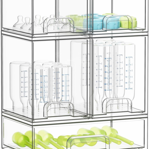 SpaceAid Bottle Storage Organizer Baby - Acrylic Bottles Station Organizer Container, Stackable Clear Drawers for Countertop, Vanity, Bathroom, Cabinet, Pantry Organization, 5 Pack, 2S2M1L, 15.4" H