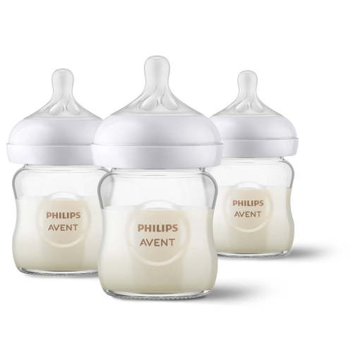 Philips Avent Glass Natural Baby Bottle With Natural Response Nipple 4oz. 3 pack