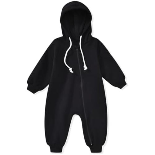 Unutiylo Unisex Baby Boys Girls Long Sleeve Infant Baby Zipper Hooded Jumpsuits Romper Loose Outfit Clothes