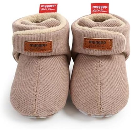 Timatego Newborn Baby Boys Girls Cozy Fleece Booties with Grippers Stay On Slipper Socks Infant Toddler Crib Winter Shoes for Boys Girls