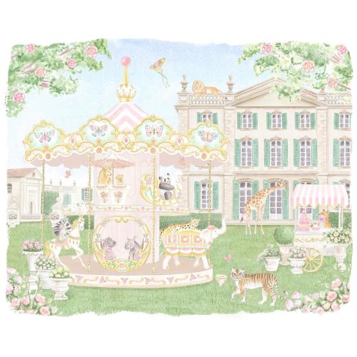 Whimsical Safari Carousel French Nursery Art Print • Grandmillennial Baby Girl
