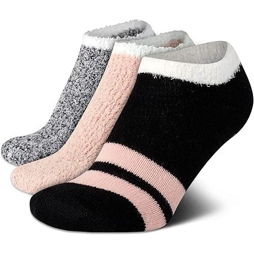 Steve Madden Women’s Fuzzy Socks – 3 Pack Plush Winter Cozy Slipper Socks – Low Cut Socks for Women