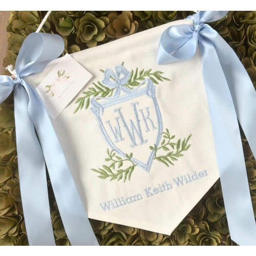 Custom Baby Banner with Floral Crest Frame Baby Banner, Welcome Banner, Hospital Door Sign, Baby Shower