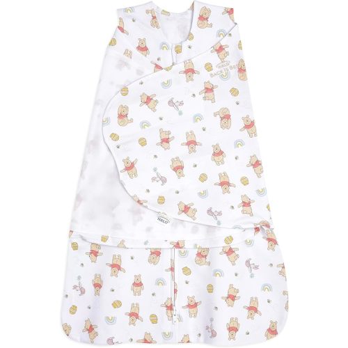 HALO Disney Baby 100% Cotton Sleepsack Swaddle, 3-Way Adjustable Wearable Blanket, TOG 1.5, Winnie Rainbows, Newborn, 0-3 Months