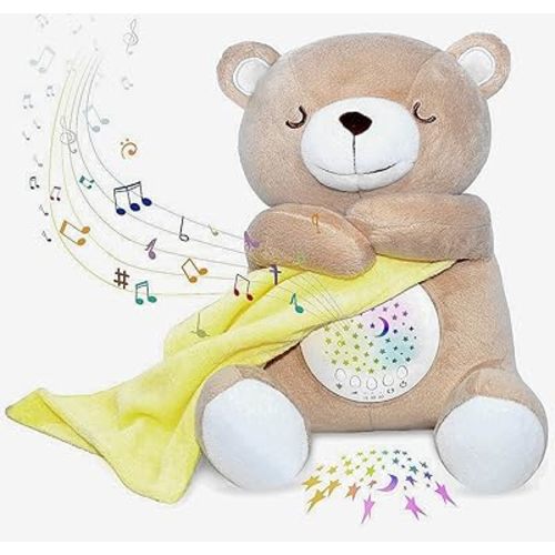 Baby Sleep Soother, Cry Activated Sensor Teddy Bear Lullabies & Mom Heartbeat, Nursery Toddler Star Night Light Projection Sleep Aid, Unique Baby Girl, Baby boy and New Baby Gifts