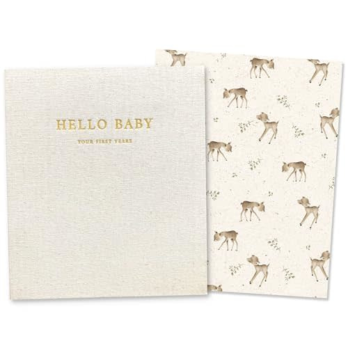Peachly Unisex Baby Memory Book | Minimalist Baby Book | First Year Baby Book Keepsake for Milestones | Baby Scrapbook | Baby Books for Boy or Girl | Natural Linen - Forest