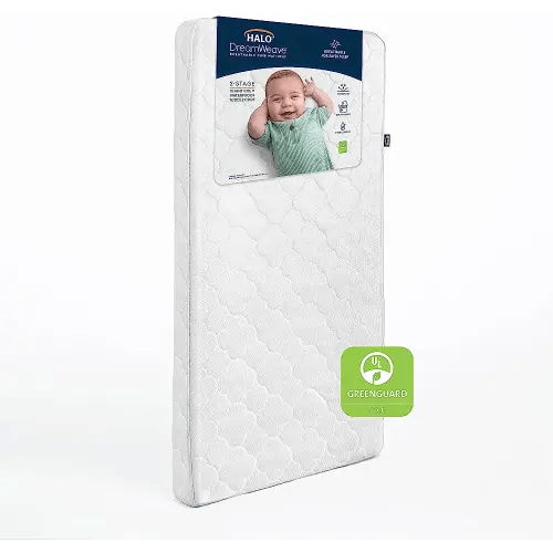 HALO DreamWeave Baby Crib Mattress and Toddler Bed, Breathable, Dual Sided 2-Stage Design, 100% Breathable Mattress, Machine Washable Cover, Hypoallergenic, Non-Toxic Materials, Greenguard Cert.