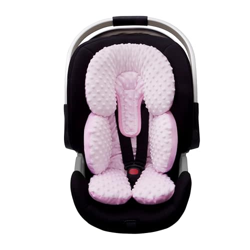 Pro Goleem Infant Car Seat Head Neck Body Support, Ultra-Soft Minky and Microfiber Newborn Car Seat Insert, Perfect for Car Seat, Stroller, 2-in-1 Reversible, Girls, Pink