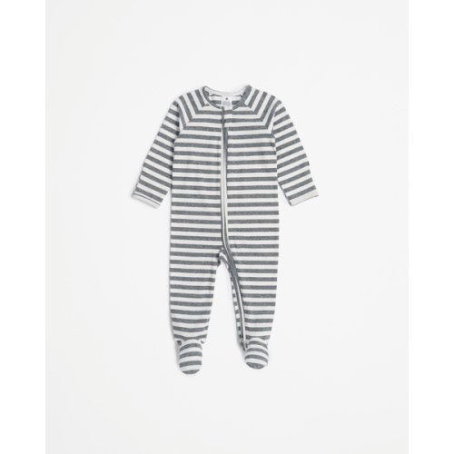 Baby Organic Cotton Print Zip Coverall - Black Stripe