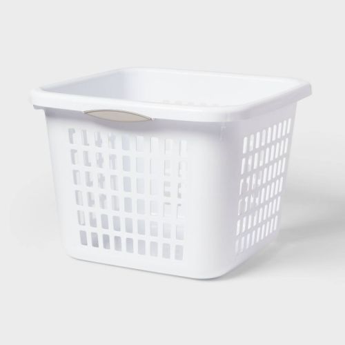 1.5bu Plastic Square Laundry Basket - Brightroom™: Medium White Clothes Hamper With Built-in Handles, Portable Storage