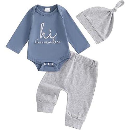 Twopumpkin Newborn Baby Boy Girl Clothes Outfits Short Sleeve Romper Bodysuit Cotton Pants and Hat Coming Home Outfit