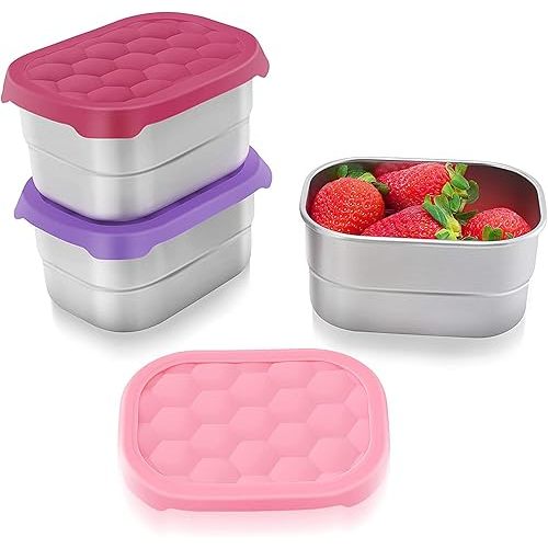 Small (1 CUP) Stainless Steel Snack Containers for Kids | Easy Open Leak Proof Food Containers with Silicone Lids - Perfect Metal Toddler Lunch Box for Daycare and School (8oz)