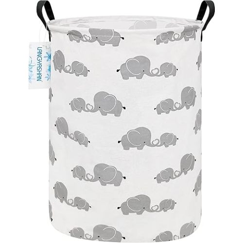 LANGYASHAN Storage Bin, Canvas Fabric Collapsible Organizer Basket for Laundry Hamper,Toy Bins,Gift Baskets, Bedroom, Clothes,Baby Nursery (Full Love Elephant)