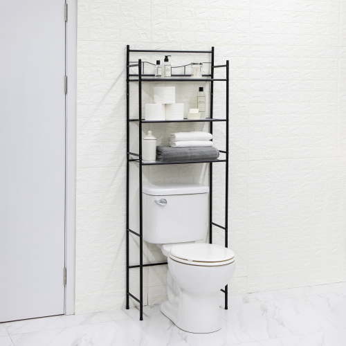 Mainstays 3-Shelf over the Toilet Steel Wall Mount Storage Shelf Unit, Black, Holds up to 30 lb Capacity