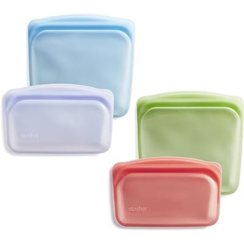 Stasher Premium Silicone Reusable Food Storage Bags, 4-Pack, Rainbow | Multi-Use Food Storage Bags, Lunch Bag, Travel Containers | BPA Free, Leak-free, Dishwasher-Safe, Eco-friendly