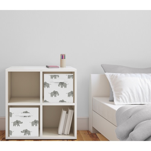 Sweet Jojo Designs Grey and White Watercolor Elephant Safari Collection Storage Bins (Set of 2)